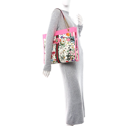 Gucci Canvas Flora Large Rajah Chain Tote White Multicolor Fuxia Fluo 2 of 12