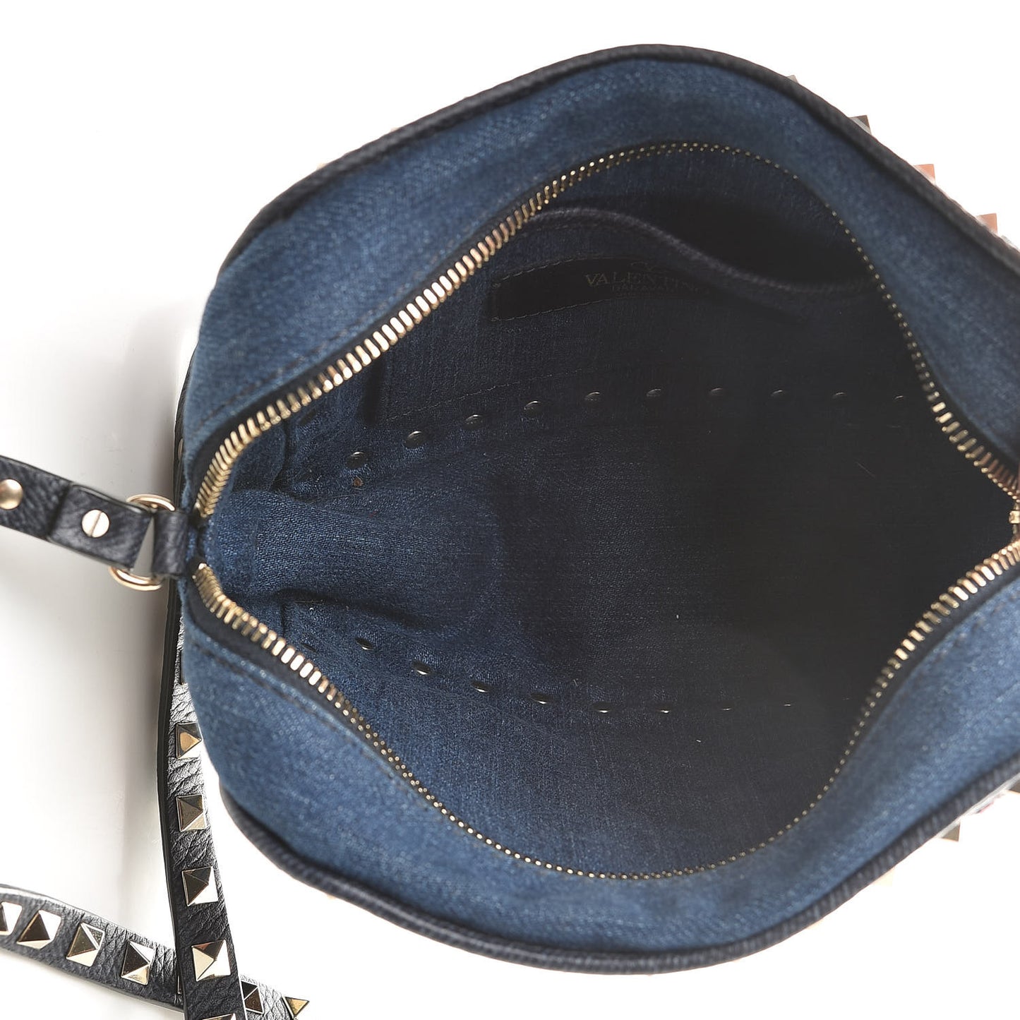 Denim Butterfly Embroidered Rockstud Camera Crossbody Bag Light Denim Multicolor
