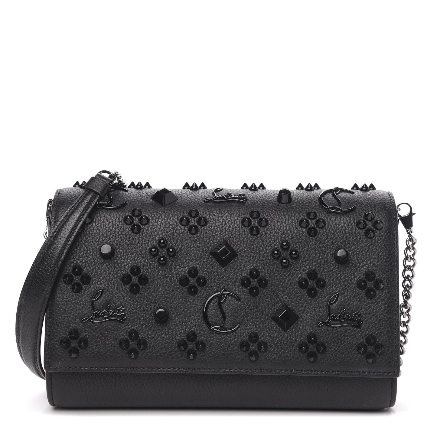 Calfskin Spikes Loubinthesky Paloma Clutch Black