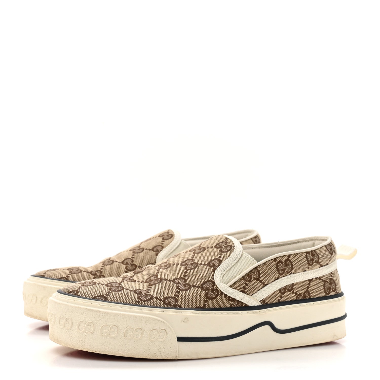 Gucci GG Monogram Womens 1977 Tennis Slip On 30mm Sneakers 36.5 Beige Ebony Mystic White 4 of 12