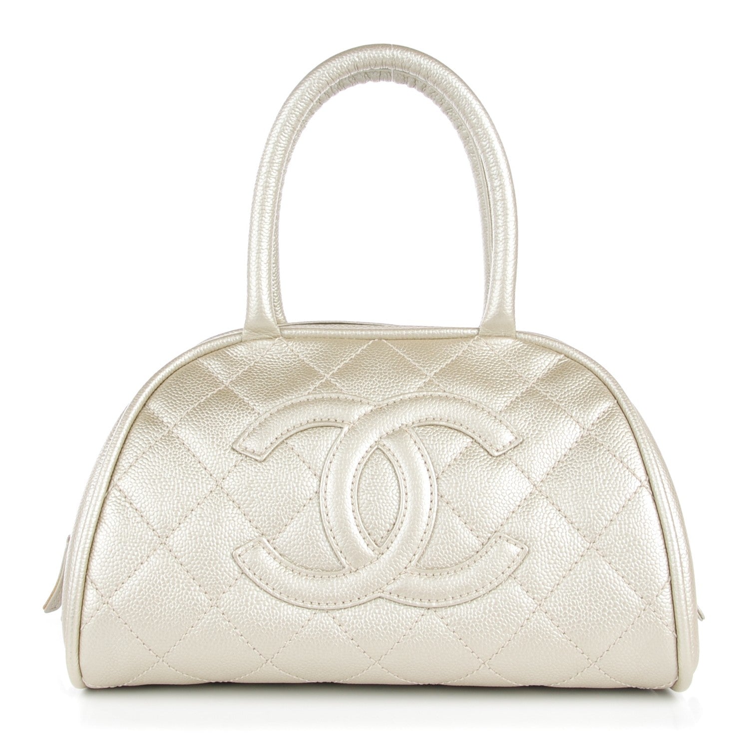 Chanel Metallic Caviar Quilted Small Bowler Pearl 1 of 7