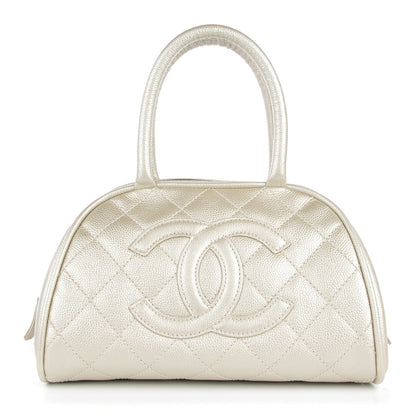 Chanel Metallic Caviar Quilted Small Bowler Pearl 1 of 7