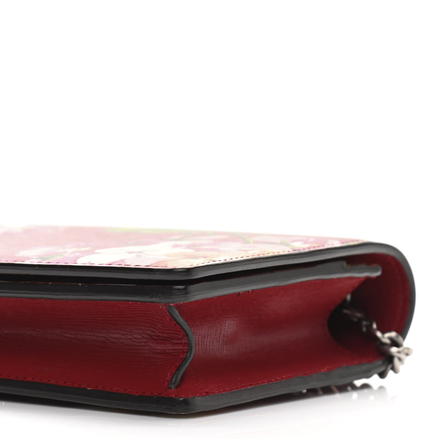 Calfskin Blooms Print Chain Wallet Romantic Cherry Multicolor