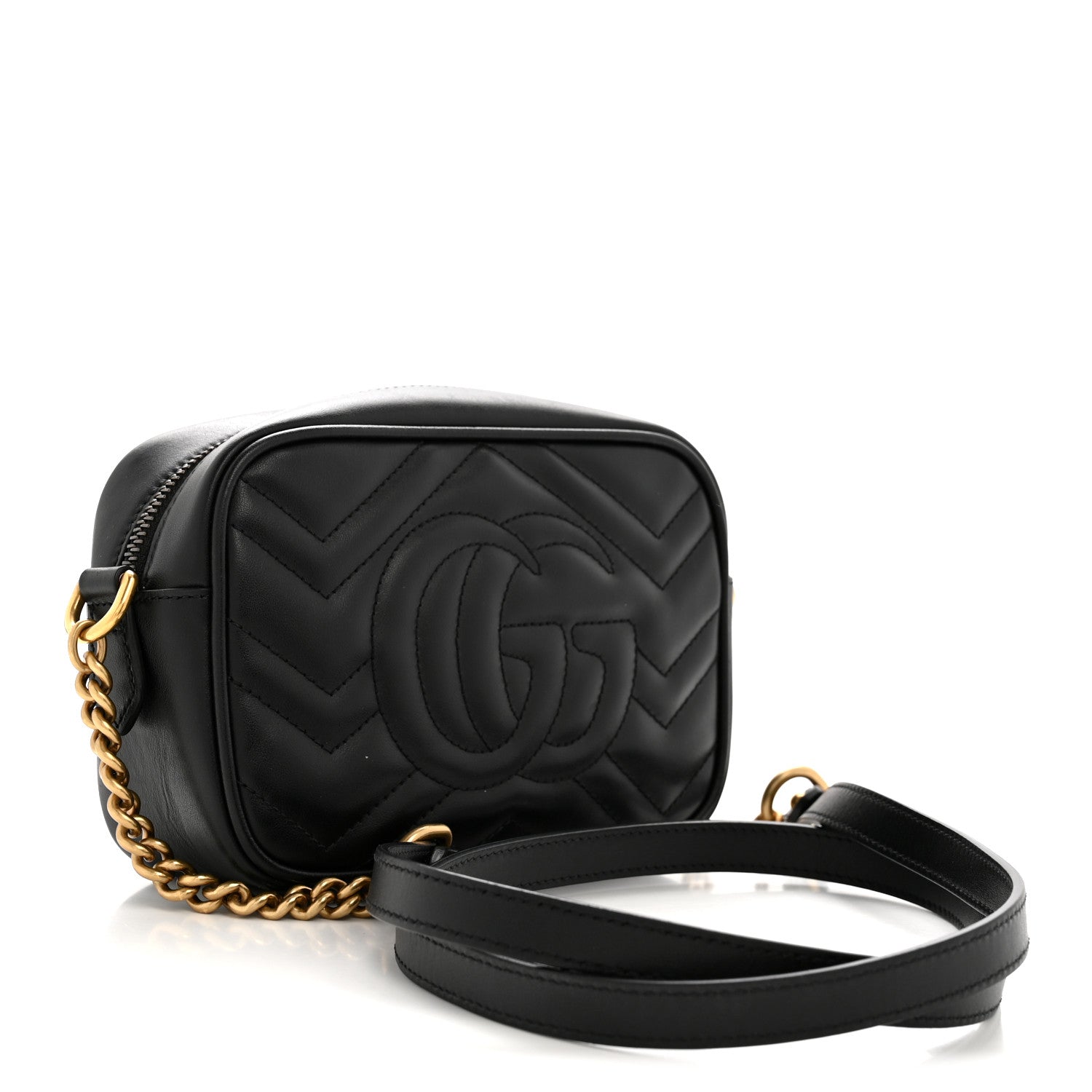 Gucci Calfskin Matelasse Mini GG Marmont Chain Shoulder Bag Black 3 of 14