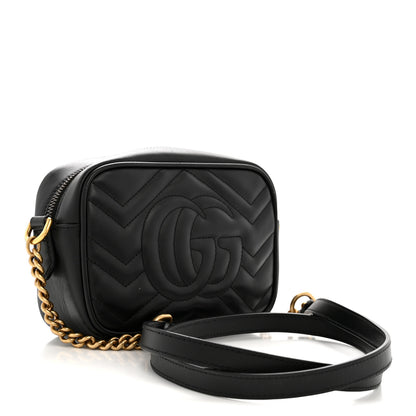 Gucci Calfskin Matelasse Mini GG Marmont Chain Shoulder Bag Black 3 of 14