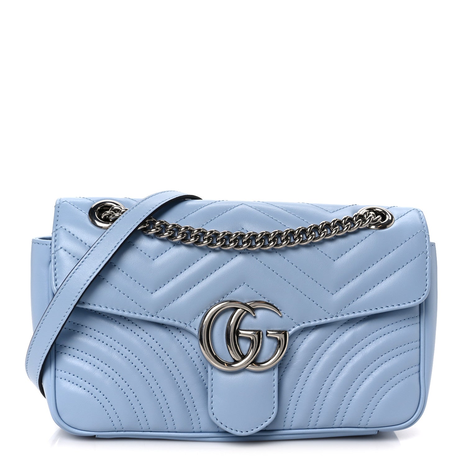 Gucci Calfskin Matelasse Small GG Marmont Shoulder Bag Porcelain Light Blue 1 of 11