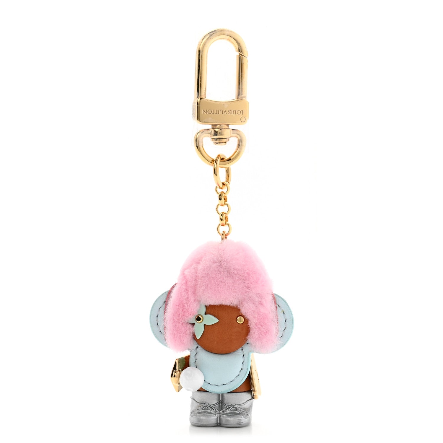Louis Vuitton Resin Wood Mink Fur Vivienne Snowball Bag Charm Key Holder Blue Pink 1 of 4