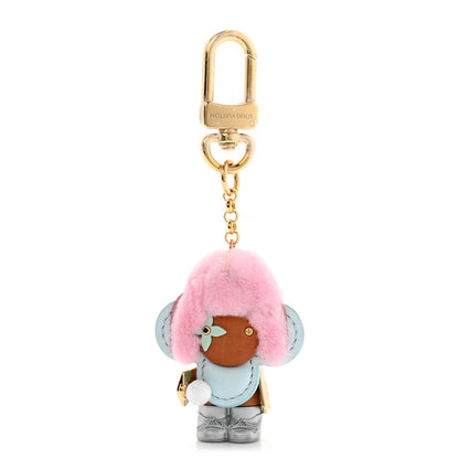 Louis Vuitton Resin Wood Mink Fur Vivienne Snowball Bag Charm Key Holder Blue Pink 1 of 4