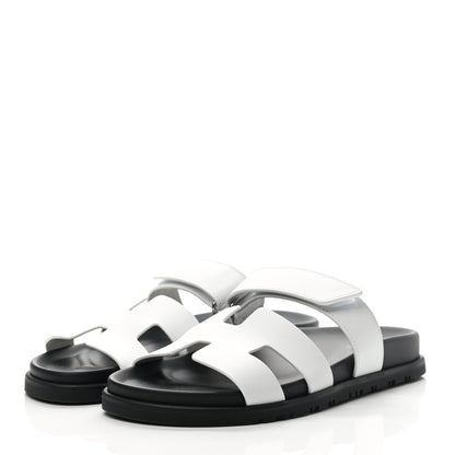 Hermes Calfskin Womens Chypre Sandals 37 White 3 of 9