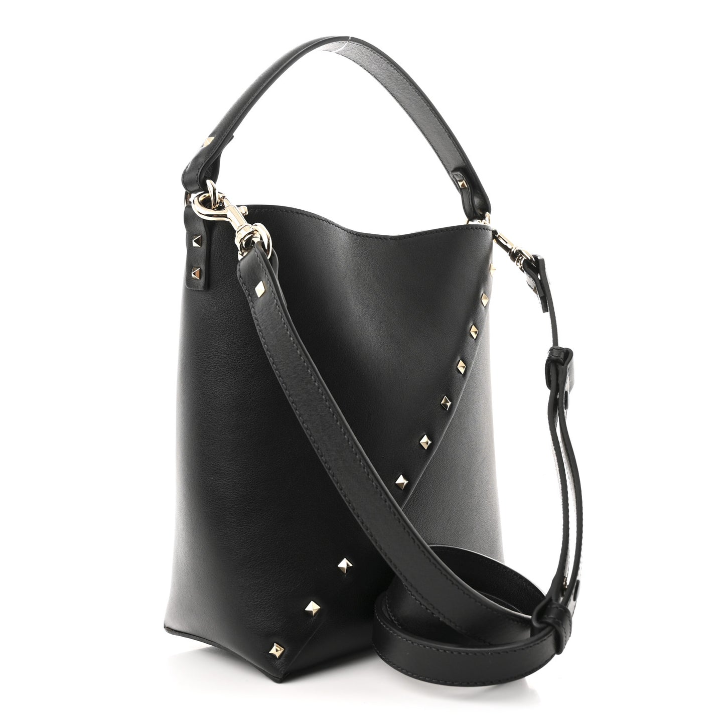 Calfskin Rockstud Wispy Bucket Bag Black
