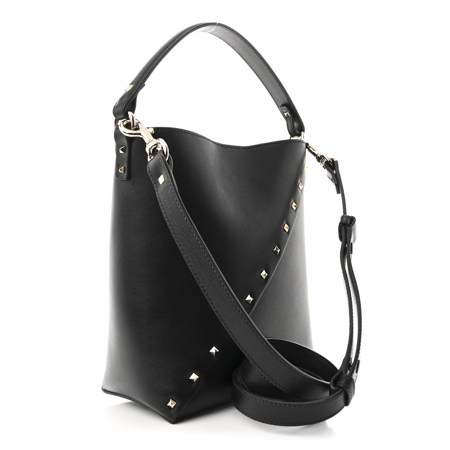 Valentino Garavani Calfskin Rockstud Wispy Bucket Bag Black 3 of 10