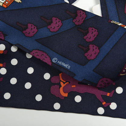 Hermes Silk Les Nouveaux Amoureux de Paris Twilly Marine Violet White 3 of 4
