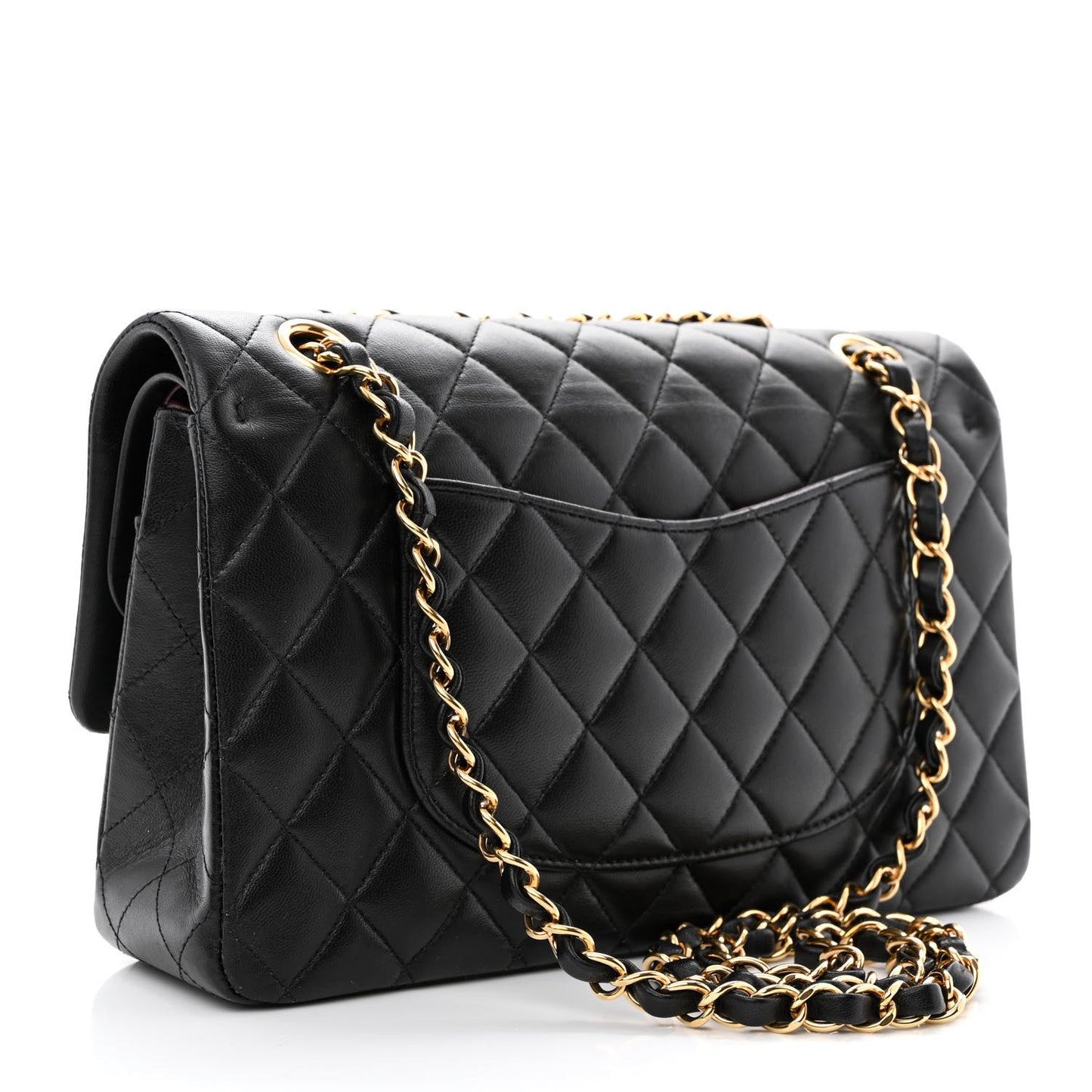 Lambskin Quilted Medium Double Flap Black