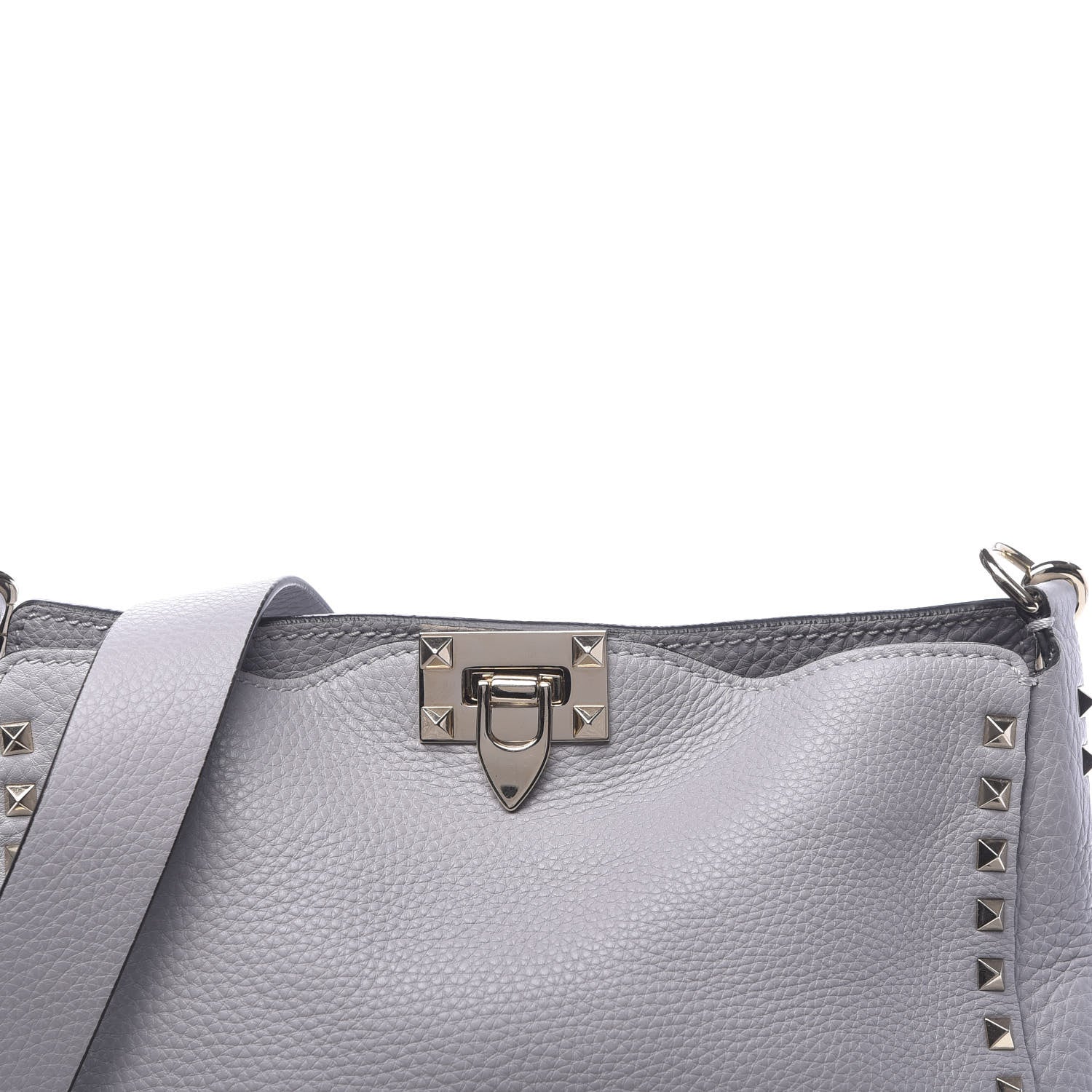 Valentino Garavani Pebbled Calfskin Small Rockstud Flip-Lock Messenger Bag Pastel Grey 7 of 9