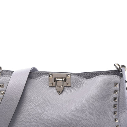 Valentino Garavani Pebbled Calfskin Small Rockstud Flip-Lock Messenger Bag Pastel Grey 7 of 9