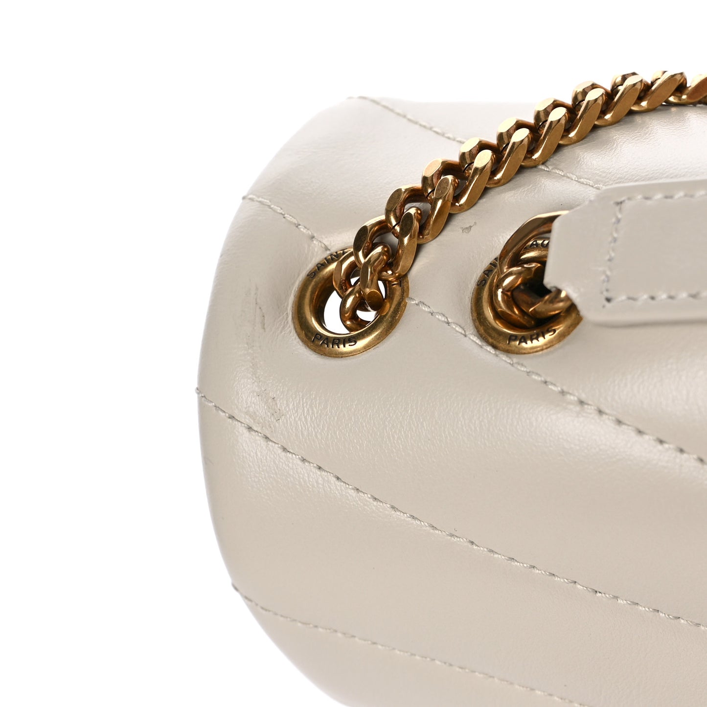Calfskin Y Quilted Monogram Small Loulou Chain Satchel Blanc Vintage