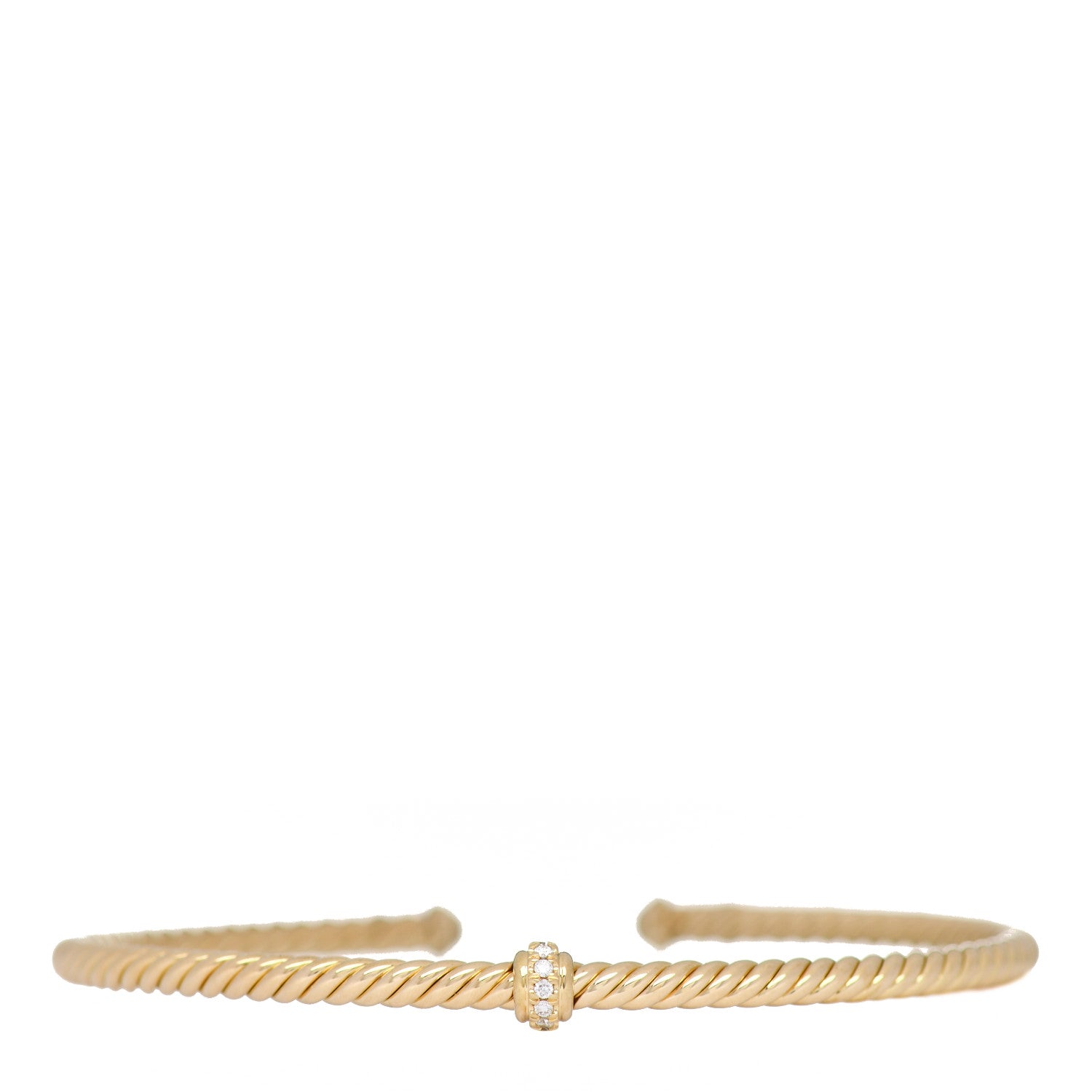 David Yurman 18K Yellow Gold Diamond 3mm Cablespira Single Station Bracelet 1 of 3