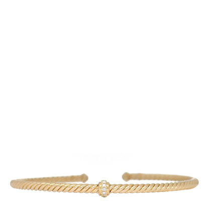David Yurman 18K Yellow Gold Diamond 3mm Cablespira Single Station Bracelet 1 of 3