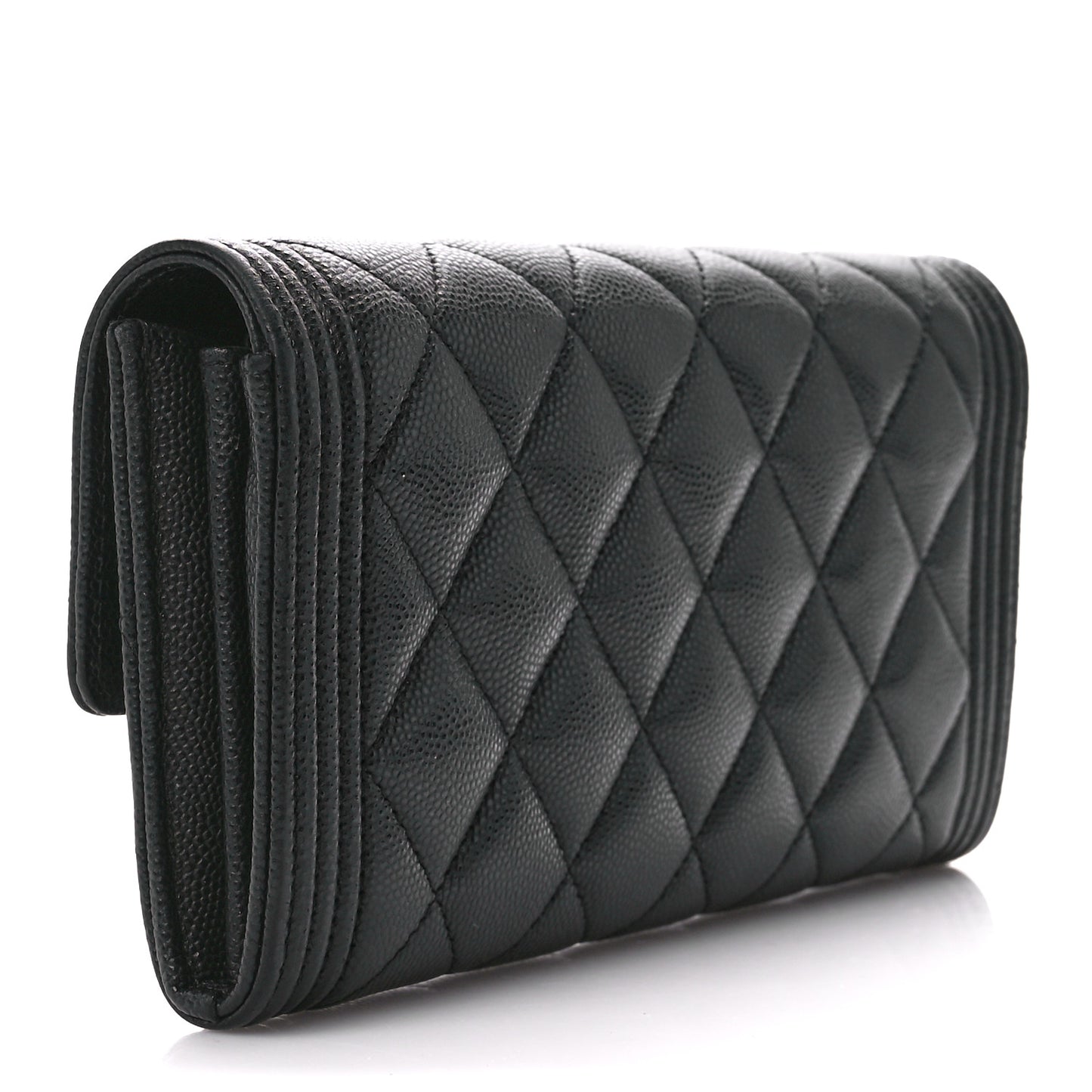 Caviar Quilted Large Boy Gusset Flap Wallet Black