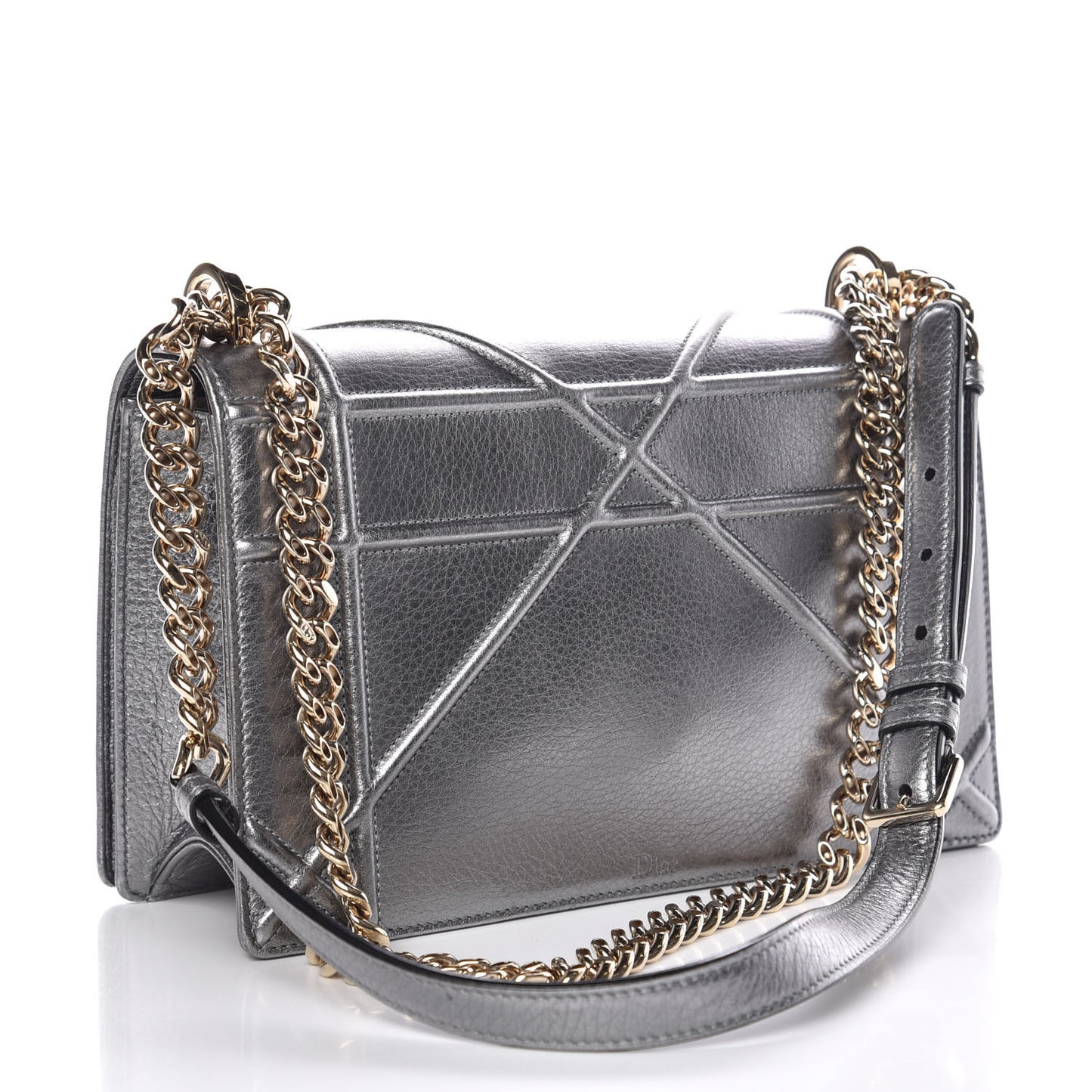 Metallic Grained Calfskin Medium Diorama Flap Bag Silver