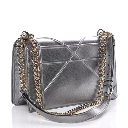 Christian Dior Metallic Grained Calfskin Medium Diorama Flap Bag Silver 3 of 13