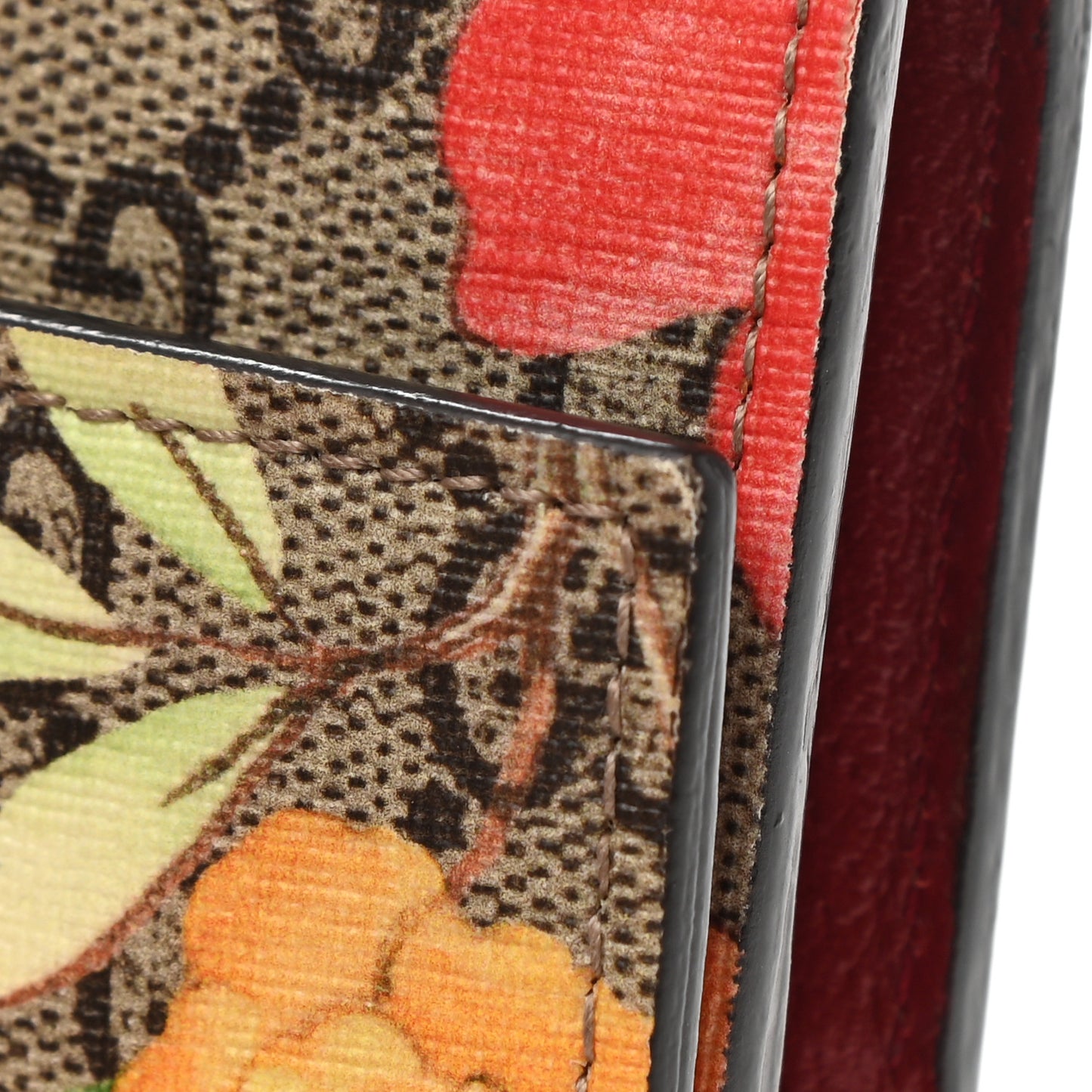 GG Supreme Monogram Tian Continental Wallet Beige Multicolor Red