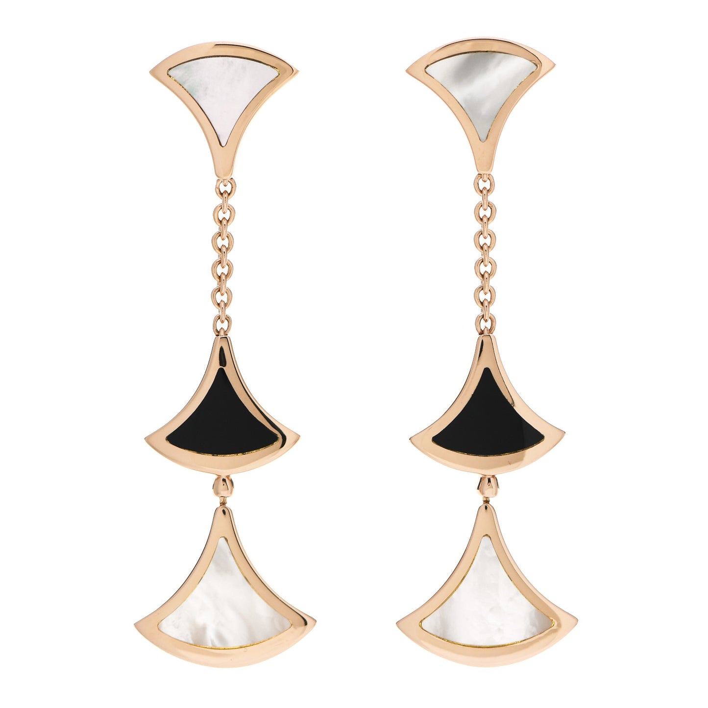 18K Rose Gold Black Onyx Mother of Pearl Divas' Dream Drop Earrings