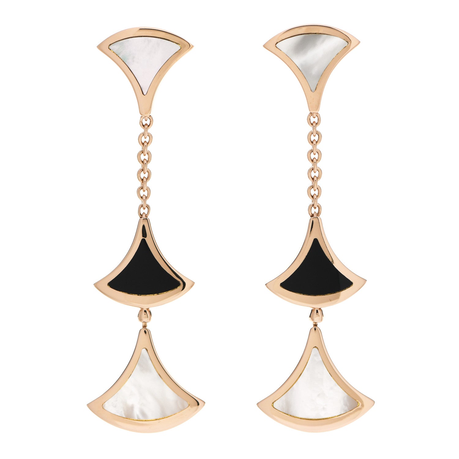 Bulgari 18K Rose Gold Black Onyx Mother of Pearl Divas' Dream Drop Earrings 1 of 6