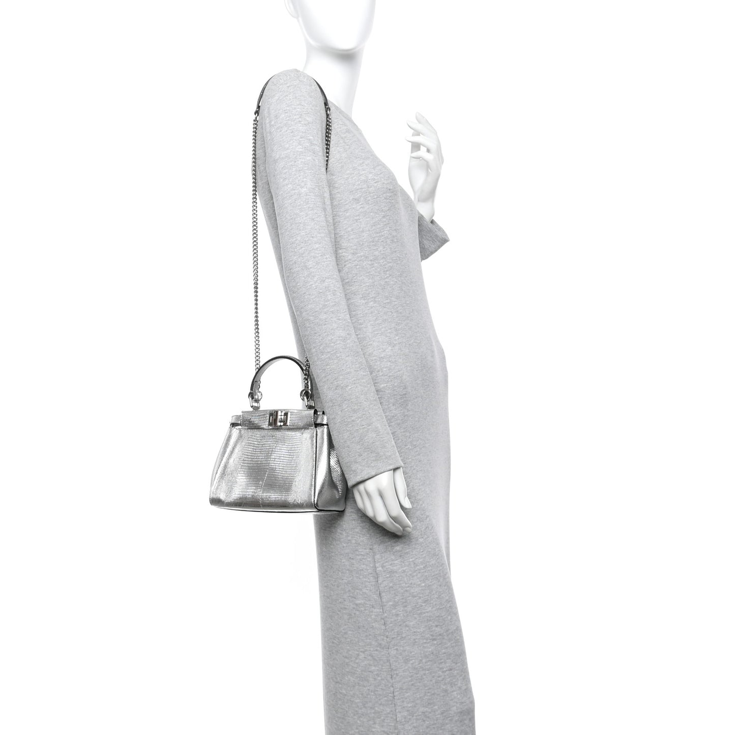 Metallic Lizard XS Peekaboo Iconic Satchel Silver