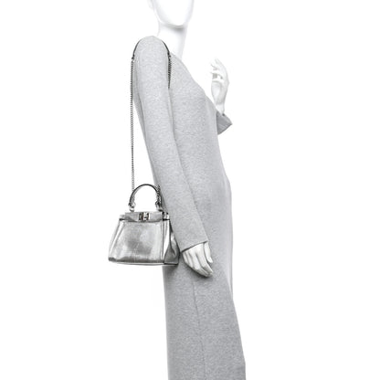 Fendi Metallic Lizard XS Peekaboo Iconic Satchel Silver 2 of 10