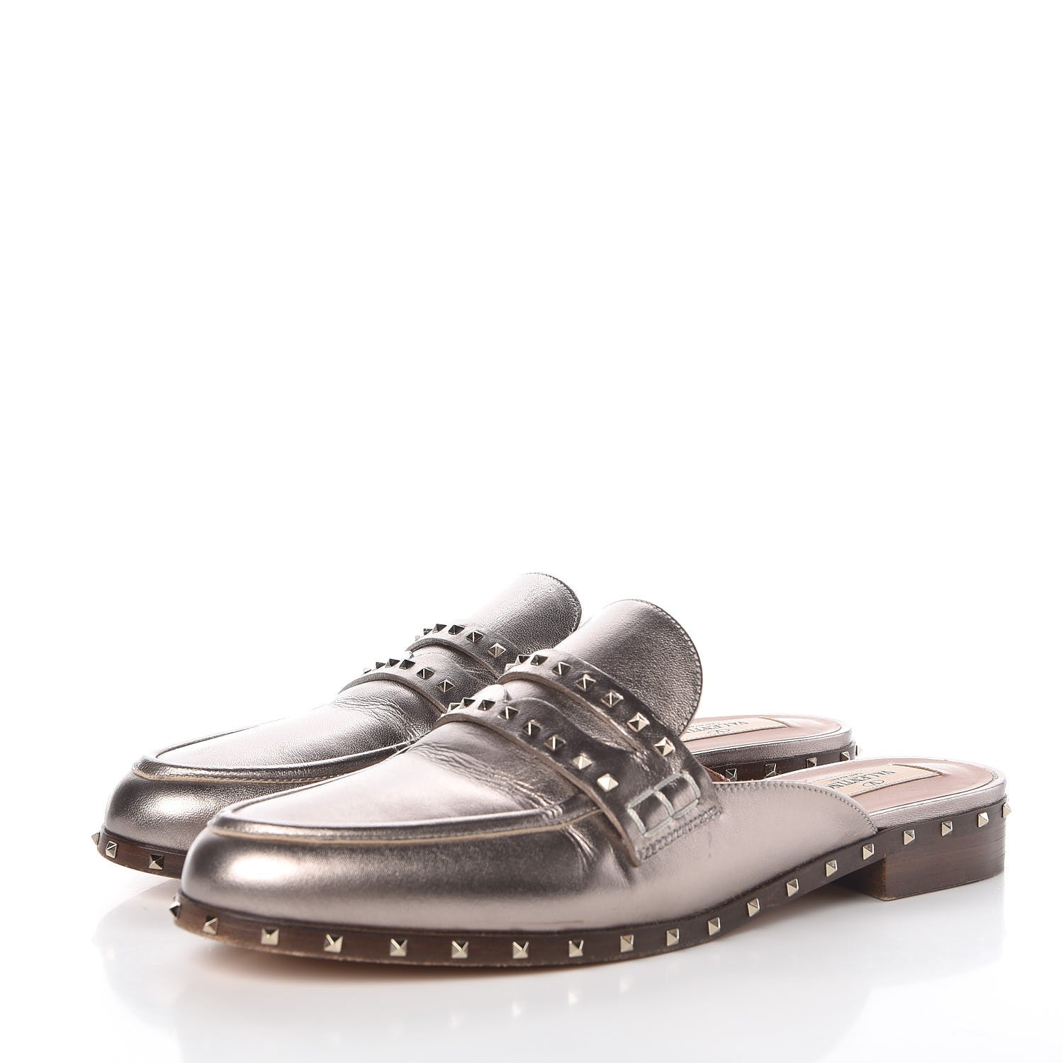Valentino Garavani Metallic Lambskin Soul Rockstud Flat Mules 39 Silver 3 of 15