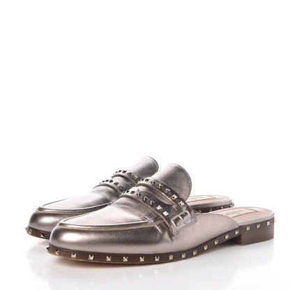Valentino Garavani Metallic Lambskin Soul Rockstud Flat Mules 39 Silver 3 of 15