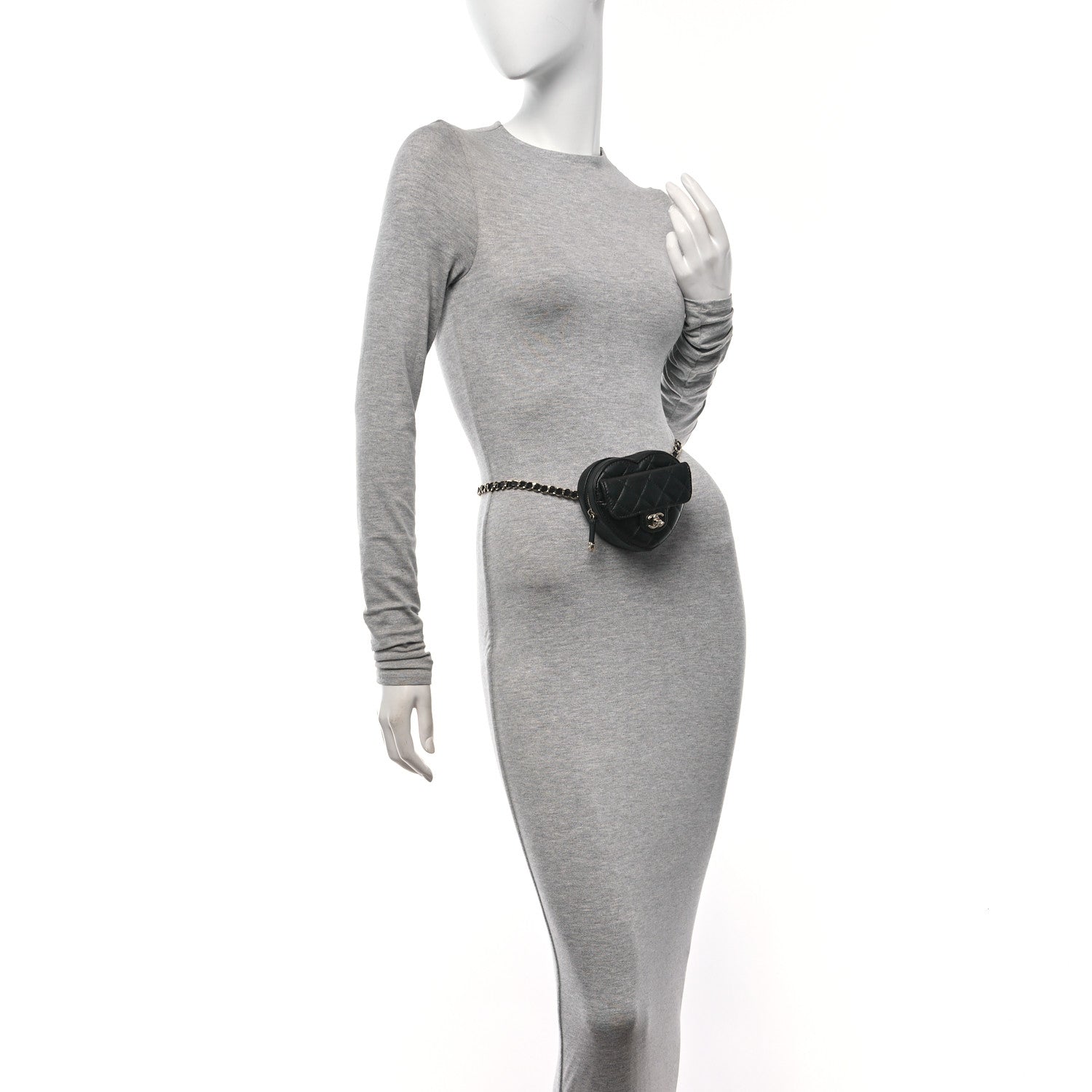 Chanel Lambskin Quilted CC In Love Heart Waist Belt Bag With Chain Black 2 of 10