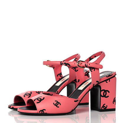 Chanel Printed Lambskin CC Sandals 36.5 Pink Black 3 of 9