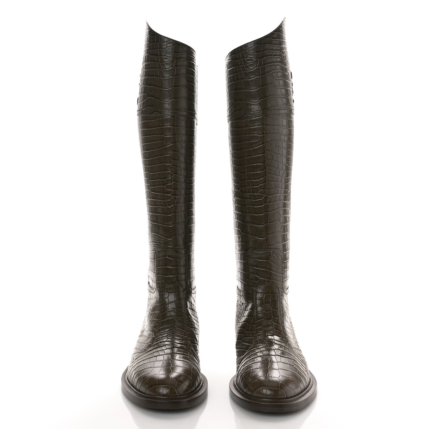 Calfskin Crocodile Embossed Karligraphy Logo Riding Boots 38 Maya