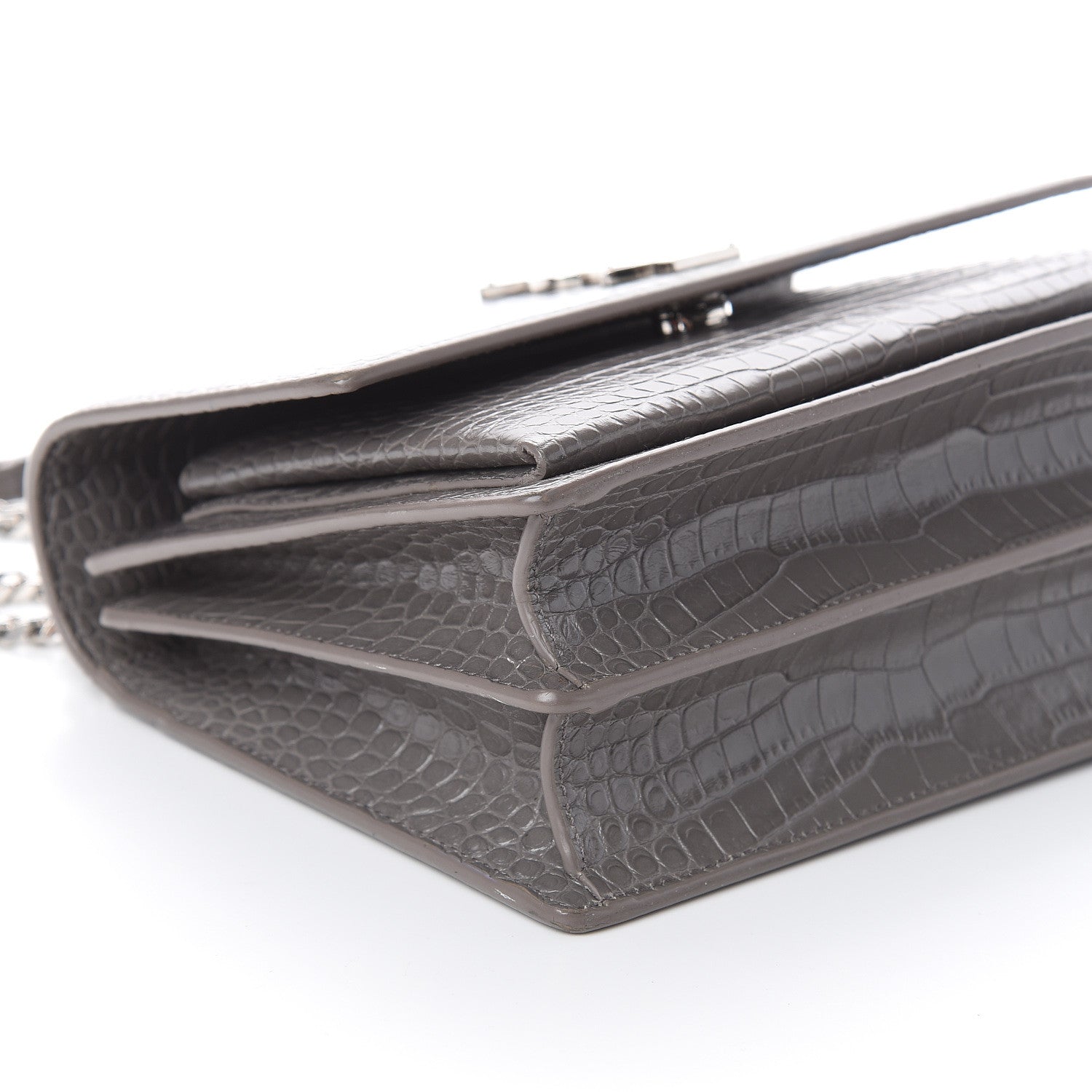 Saint Laurent Calfskin Crocodile Embossed Medium Monogram Sunset Fog 7 of 8