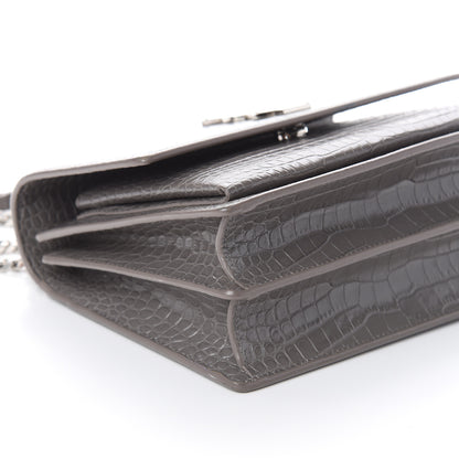 Saint Laurent Calfskin Crocodile Embossed Medium Monogram Sunset Fog 7 of 8