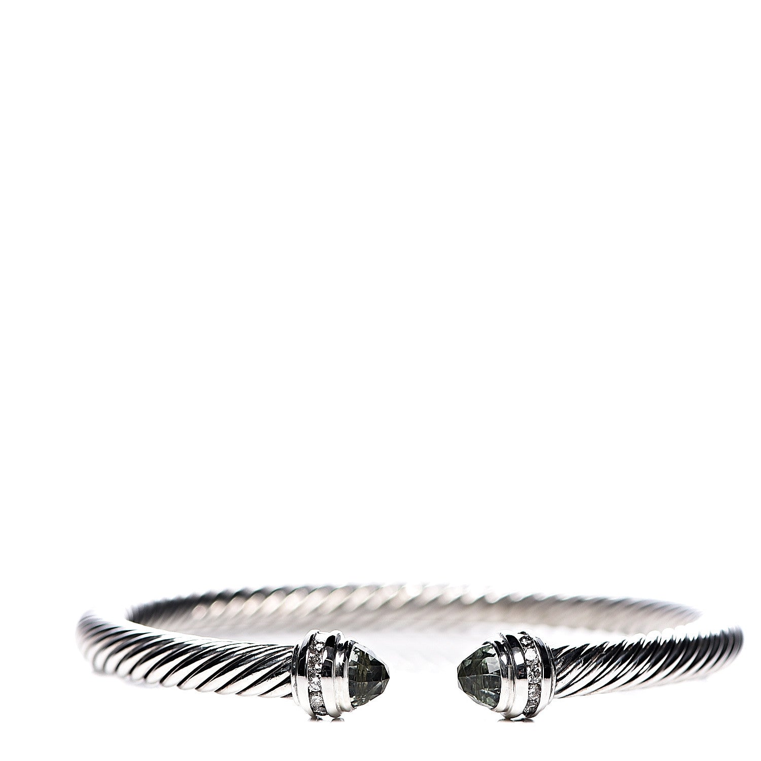 David Yurman Sterling Silver Diamond Prasiolite 5mm Cable Classics Bracelet 1 of 7