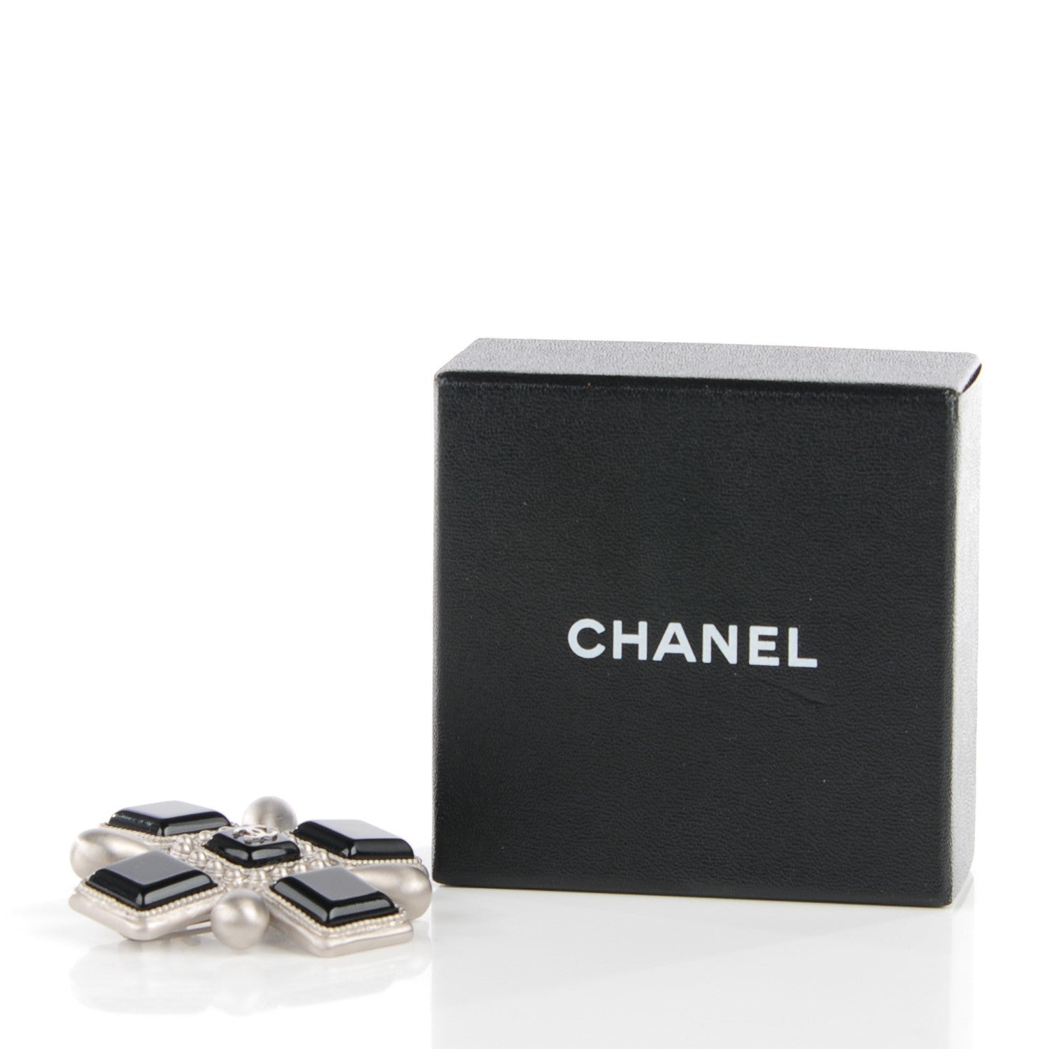 Chanel Pewter Maltese Cross Brooch Pendant Black 4 of 4