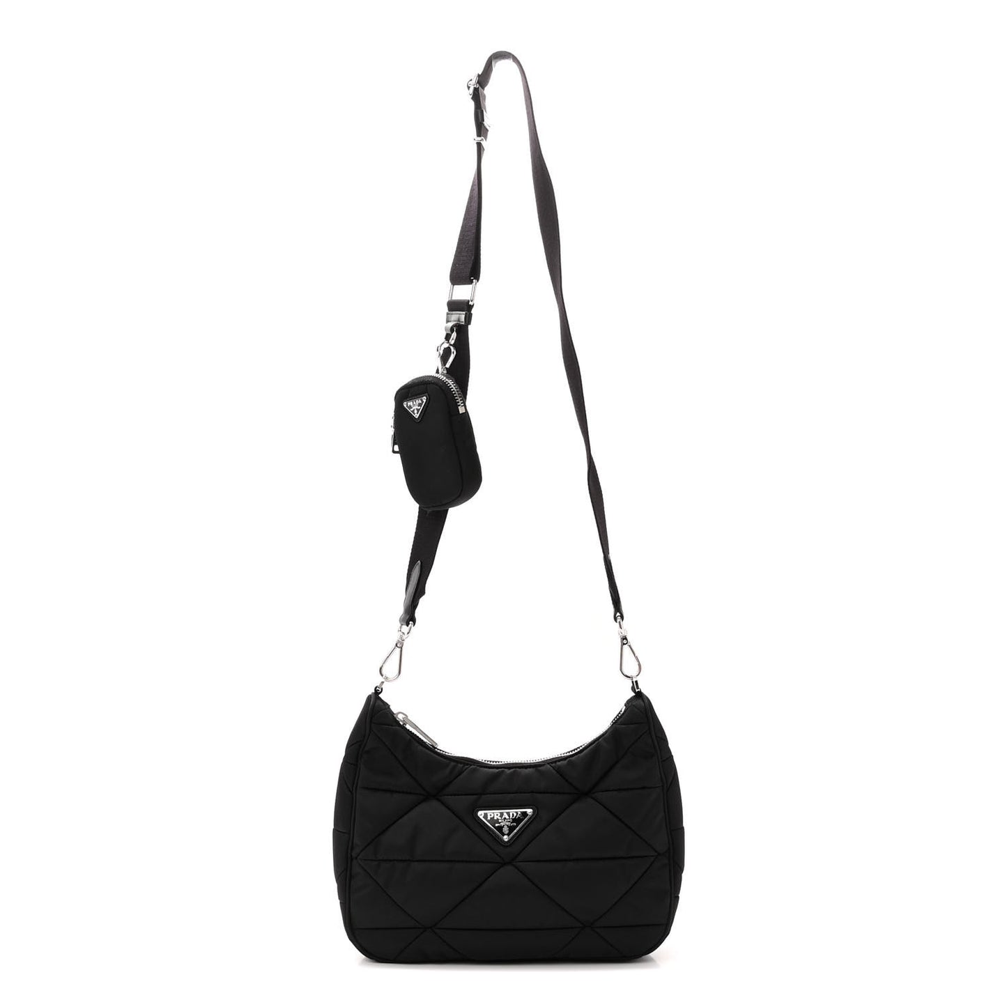Re-Nylon Triangle Padded Patchwork Shoulder Bag Black