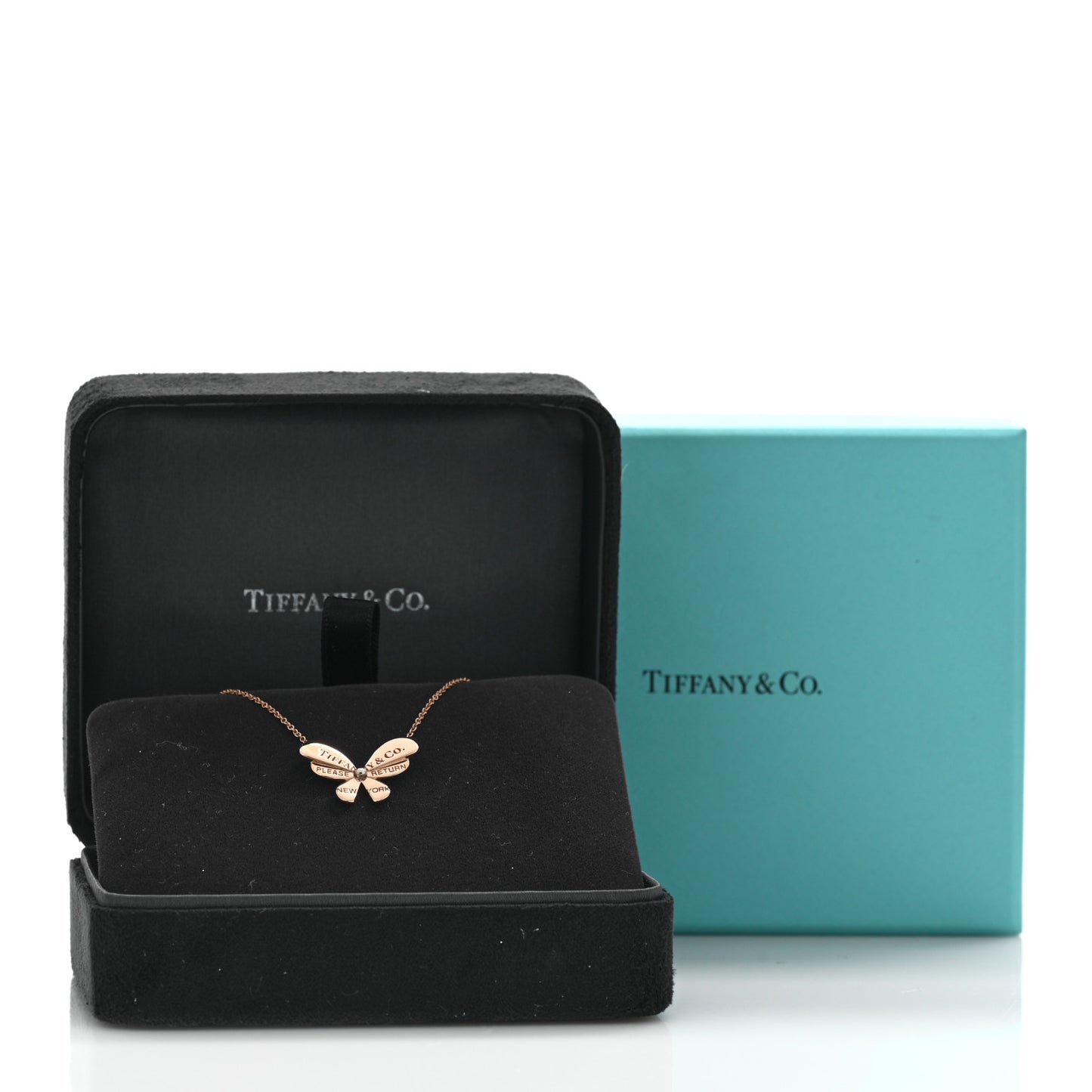 18K Rose Gold Sterling Silver Return to Tiffany Love Bugs Butterfly Pendant Necklace