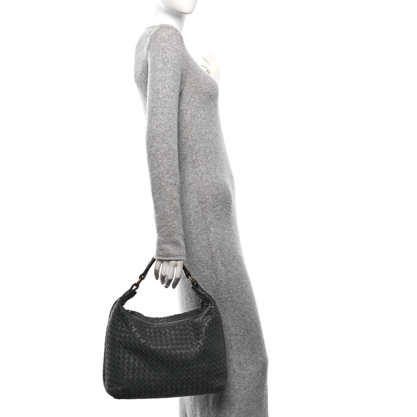 Nappa Intrecciato Pyramid Hobo Ferro Gray