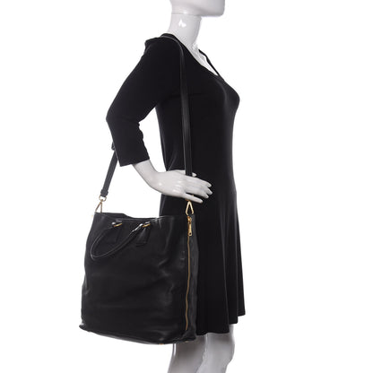 Prada Vitello Daino Side Zip Tote Black 2 of 12