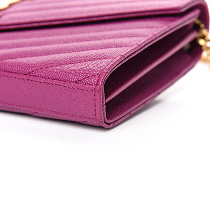 Saint Laurent Grain De Poudre Matelasse Chevron Monogram Chain Wallet Dark Grape 9 of 11
