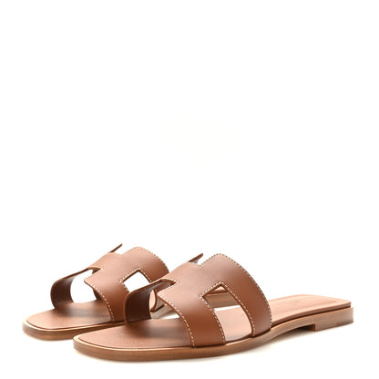 Hermes Box Calfskin Oran Sandals 37 Gold 3 of 9