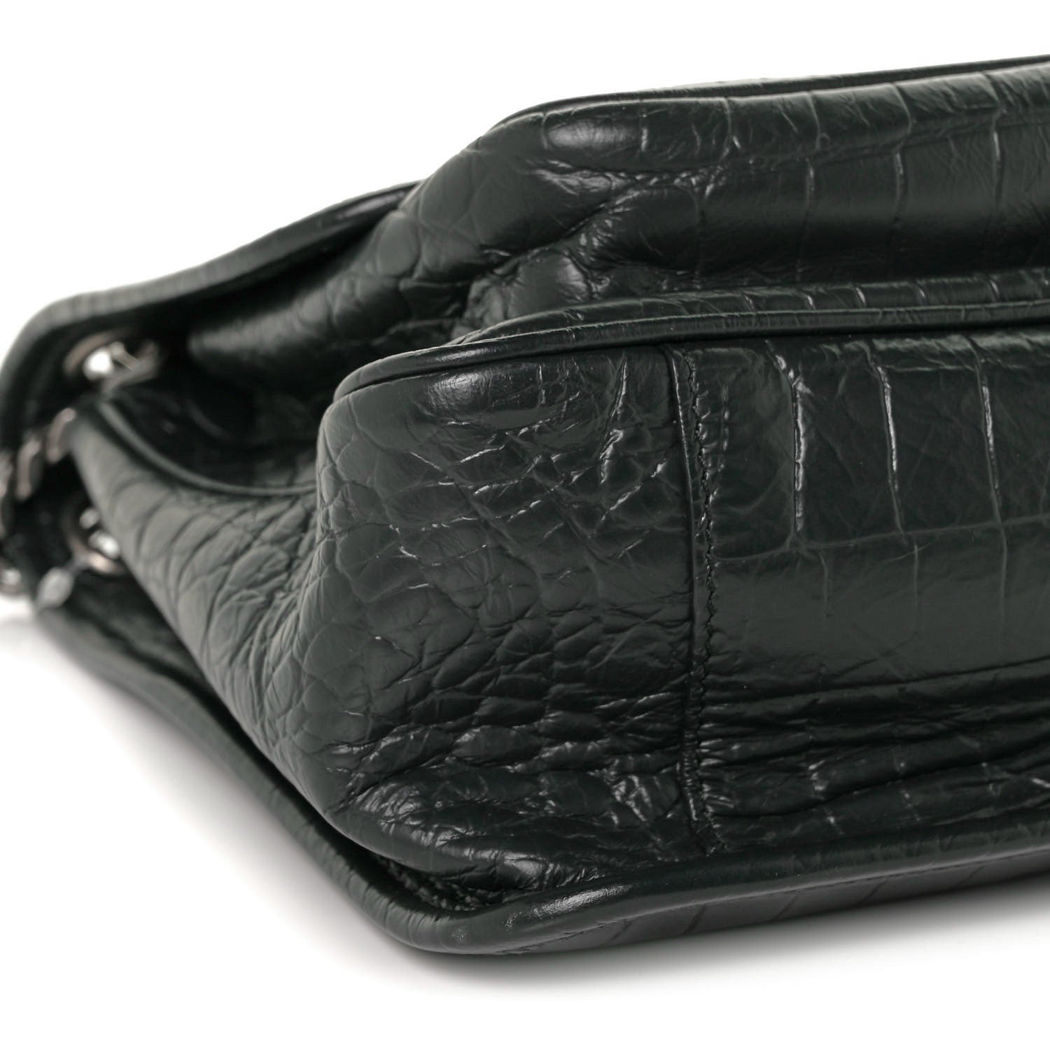 Saint Laurent Calfskin Crocodile Embossed Monogram Medium Niki Chain Satchel Algea 7 of 8