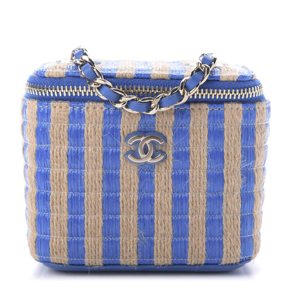 Chanel Raffia Jute Striped Mini Vanity Case With Chain Blue Beige 1 of 10