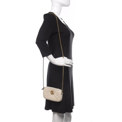 Gucci Calfskin Matelasse Mini GG Marmont Chain Crossbody Bag White 2 of 13