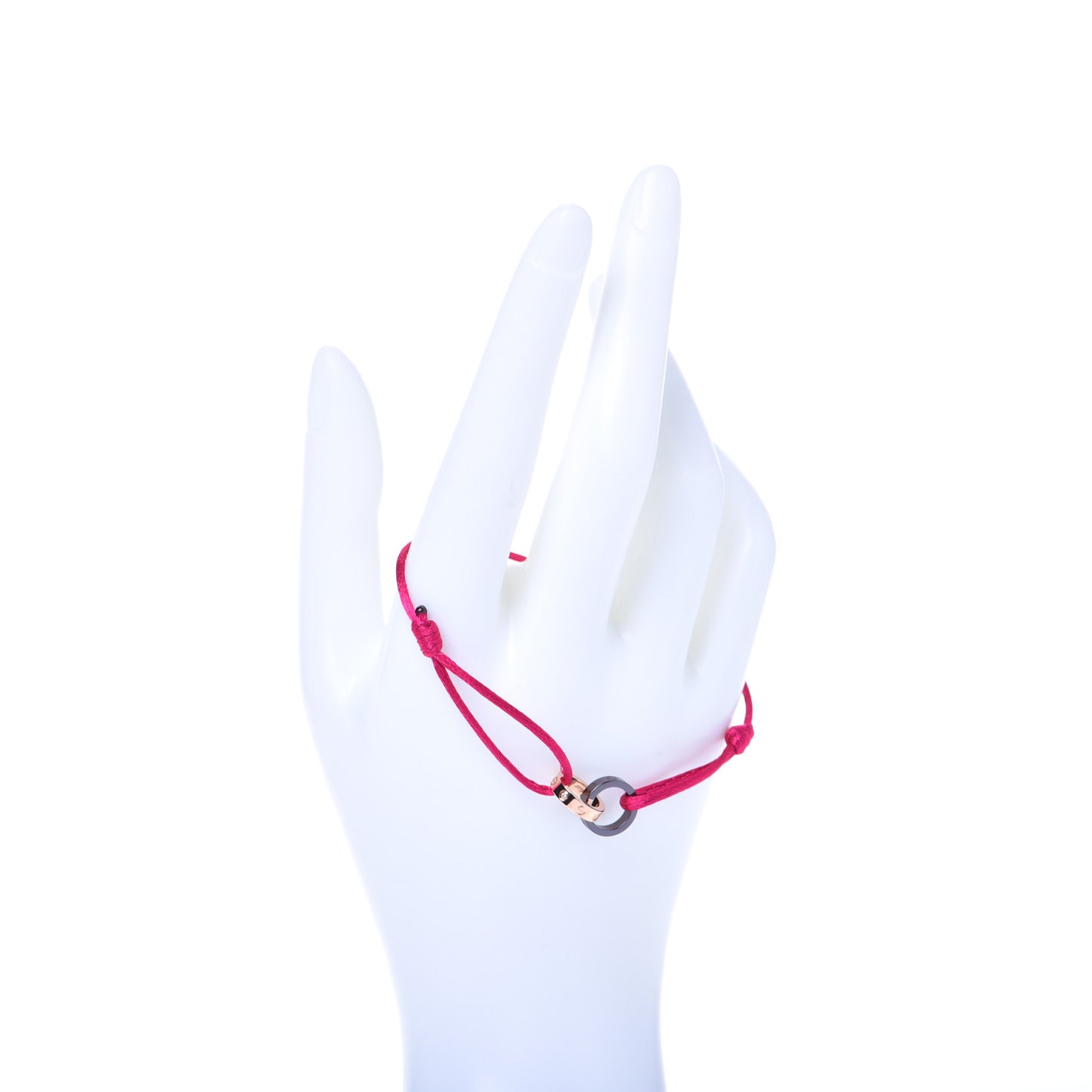18K Pink Gold Ceramic 4 Diamond LOVE Cord Bracelet Hot Pink