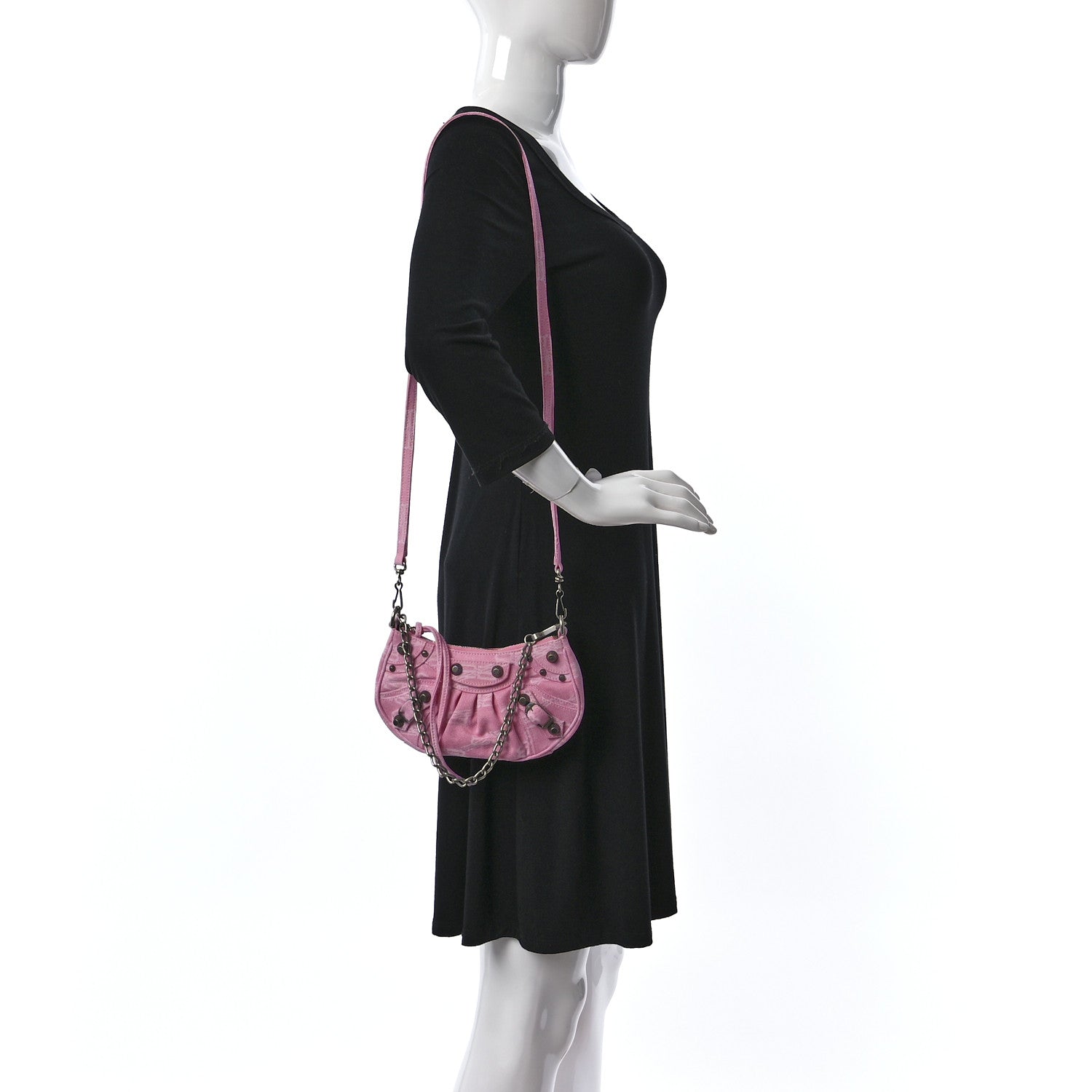 Balenciaga Washed Denim BB Monogram Le Cagole Mini Purse With Chain Pink 2 of 8